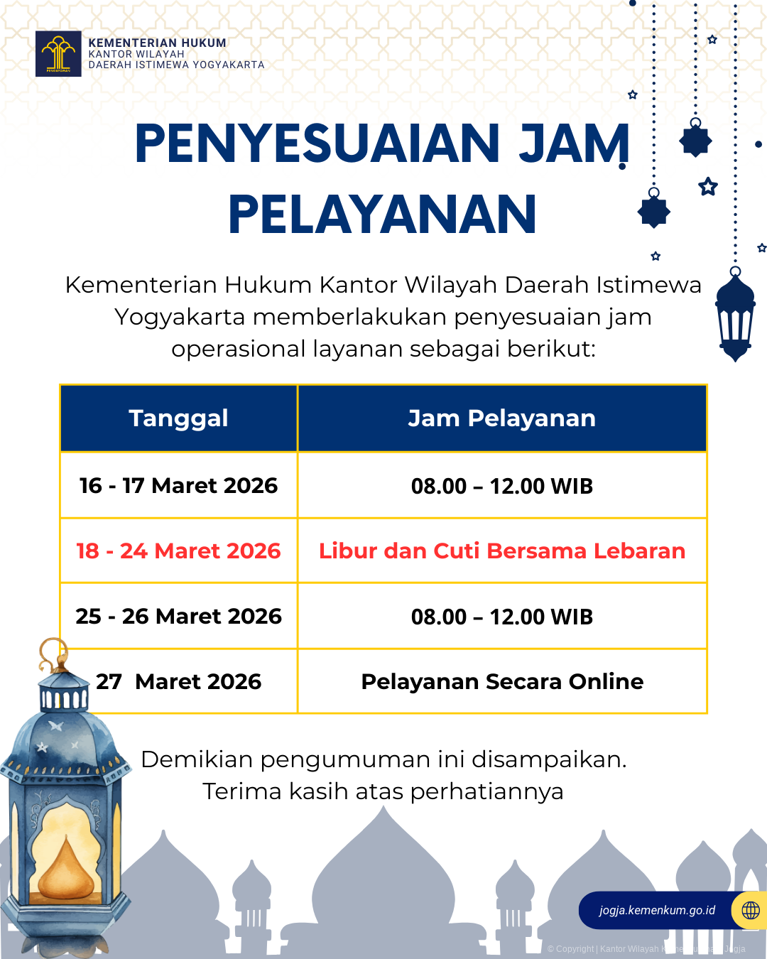Jam Pelayanan Ramadhan 2026